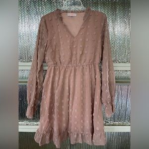 Blush colored dress.